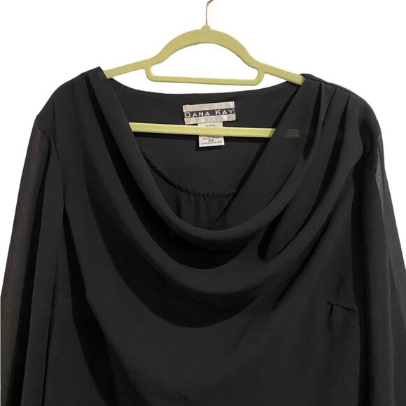 Dana Kay Black Cowl Neck Flowy Evening Blouse Sz 18W - Picture 3 of 11